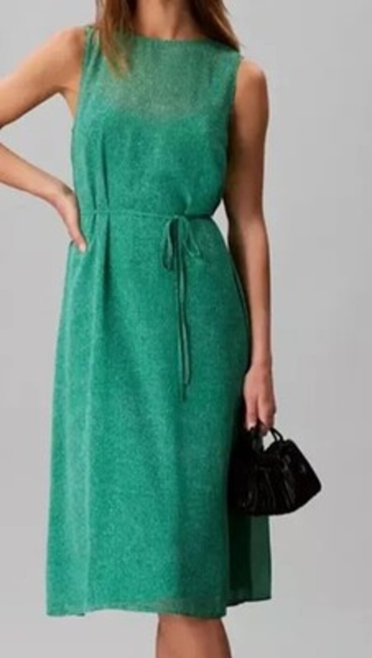 Calvin Klein Sleeveless Printed Chiffon Midi Dress Women's Medium Dark Green